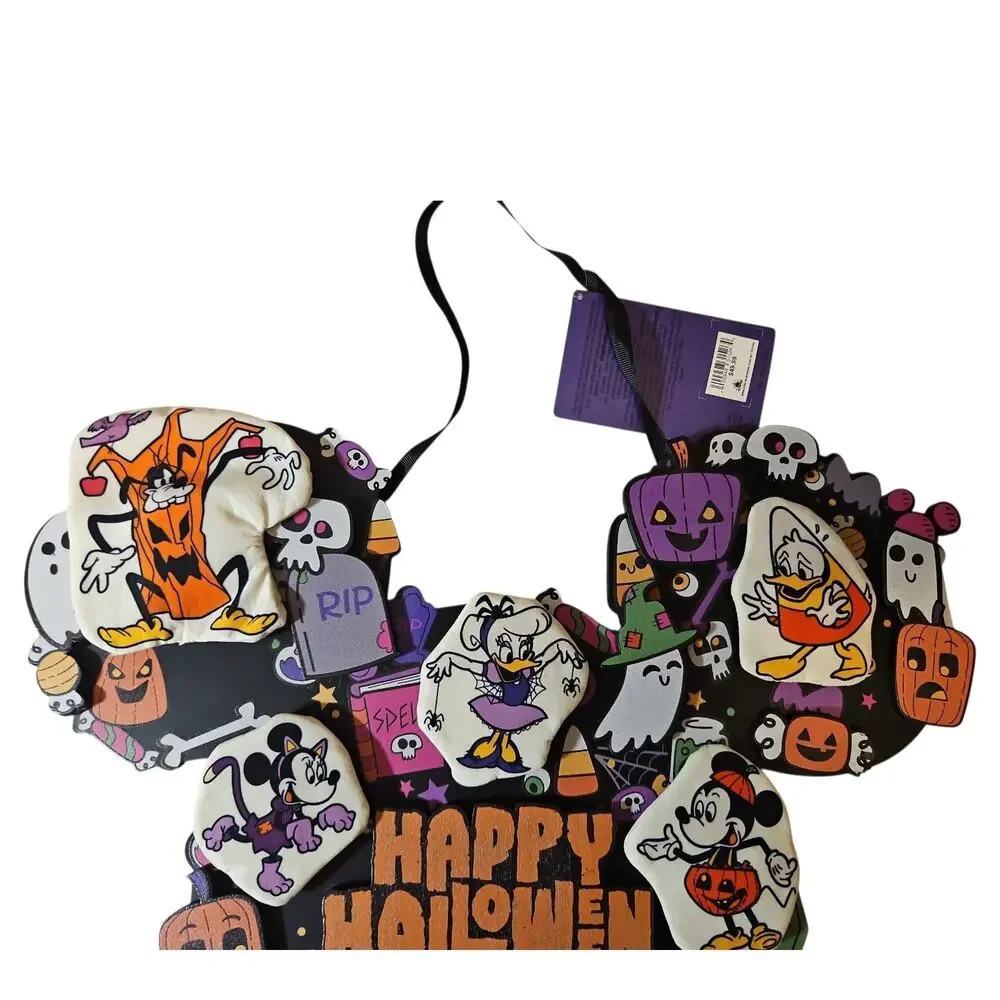Disney Parks Mickey Minnie Mouse Goofy & Friends Happy Halloween Door Wreath